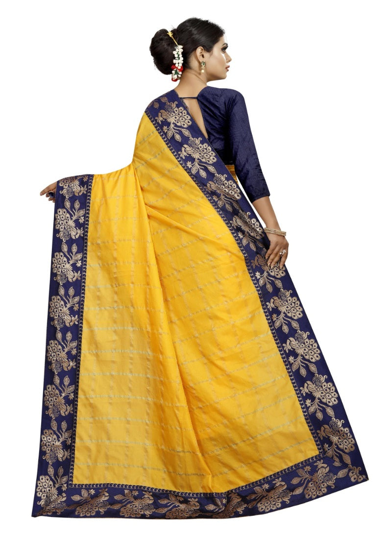 Generic Women's Panetar Silk Saree with Blouse (Yellow,5-6 mtrs)