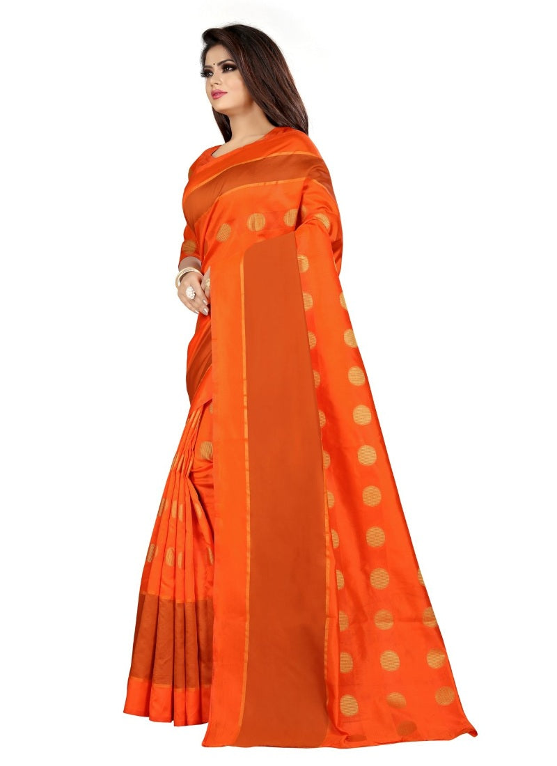 Generic Women's Art Silk Saree with Blouse (Orange,5-6 mtrs)