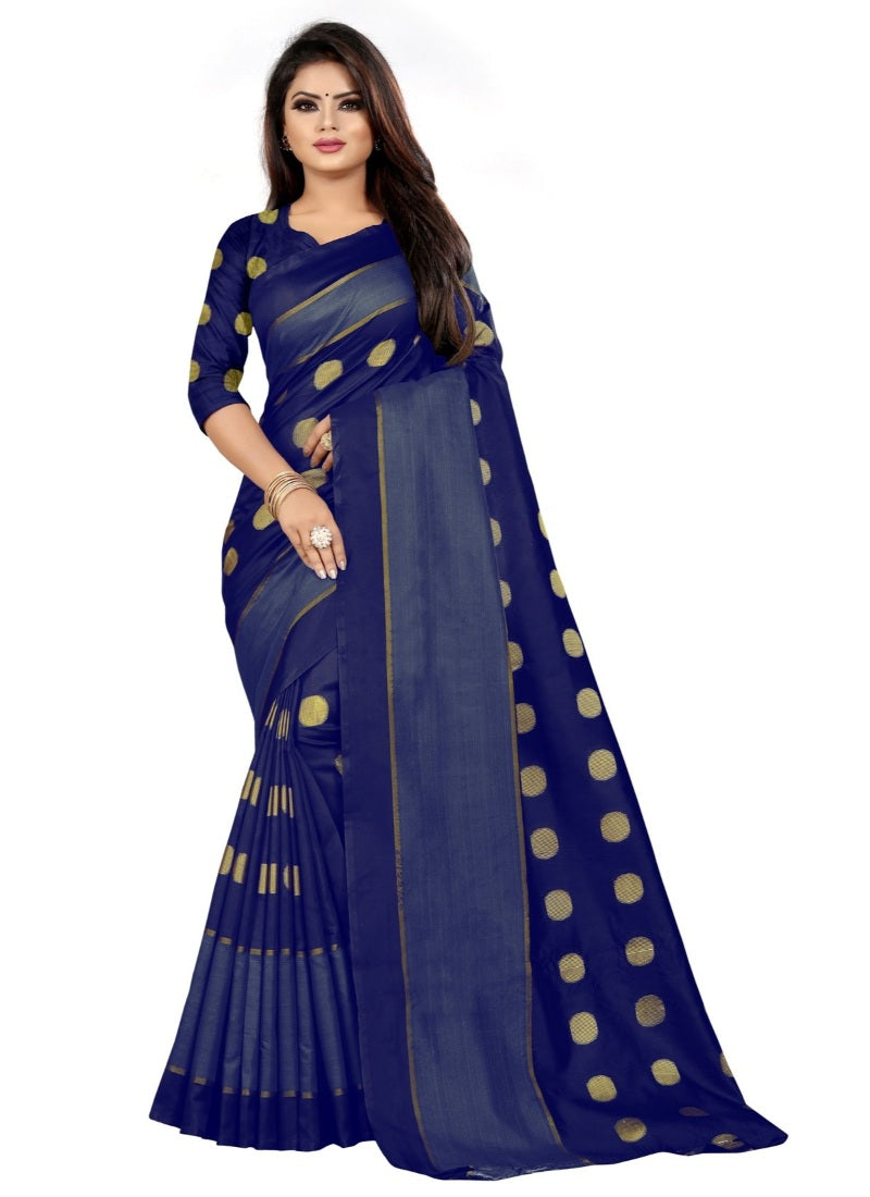Generic Women's Art Silk Saree with Blouse (Blue,5-6 mtrs)