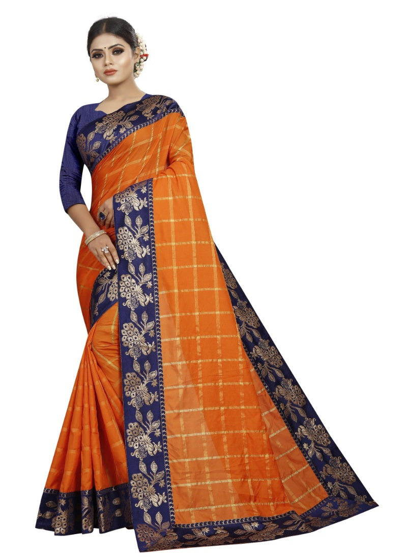 Generic Women's Panetar Silk Saree with Blouse (Orange,5-6 mtrs)
