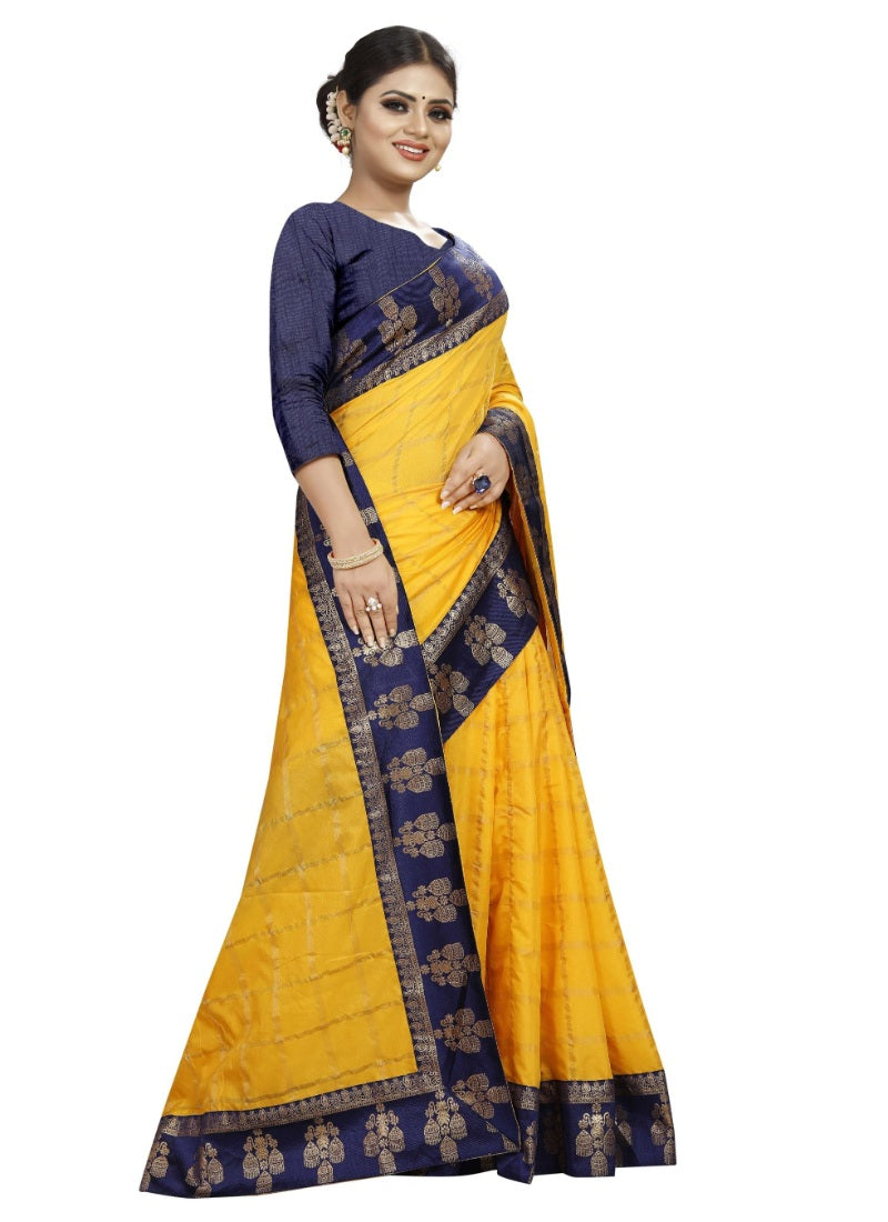 Generic Women's Panetar Silk Saree with Blouse (Yellow,5-6 mtrs)