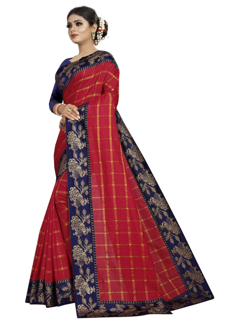 Generic Women's Panetar Silk Saree with Blouse (Red,5-6 mtrs)
