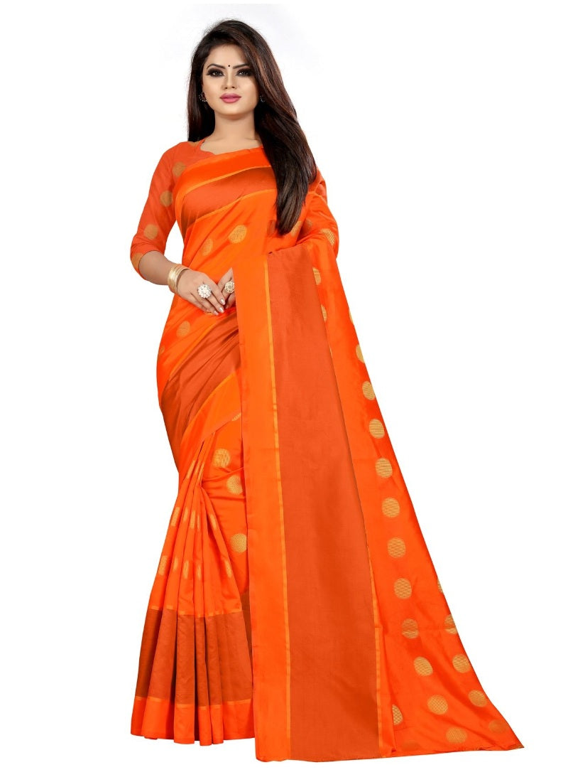 Generic Women's Art Silk Saree with Blouse (Orange,5-6 mtrs)