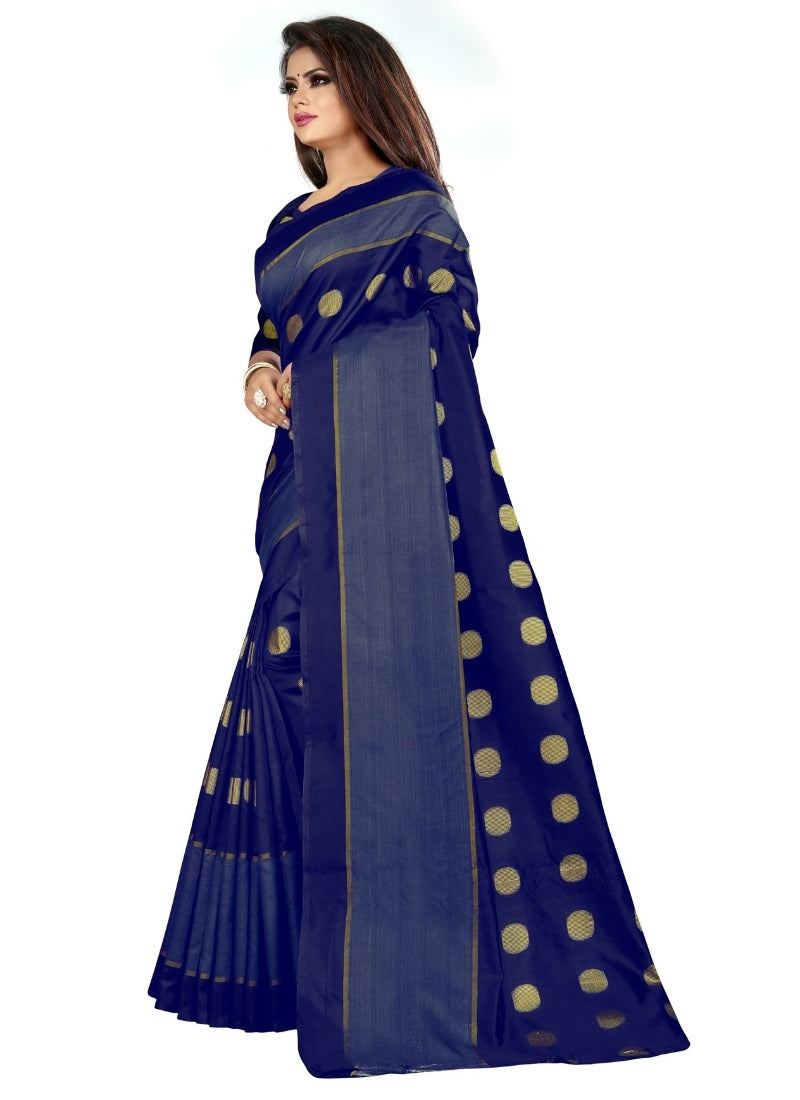 Generic Women's Art Silk Saree with Blouse (Blue,5-6 mtrs)