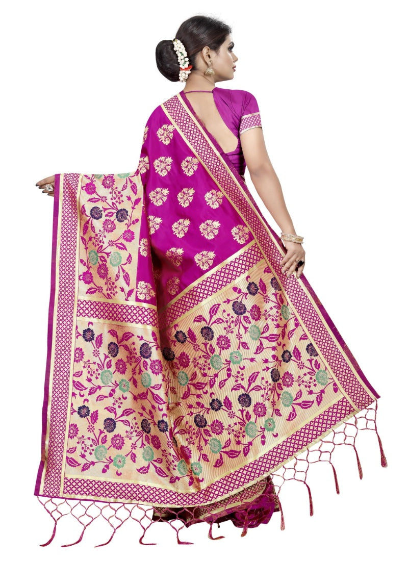 Generic Women's Kota Banarasi Silk Saree with Blouse (Pink,5-6 mtrs)