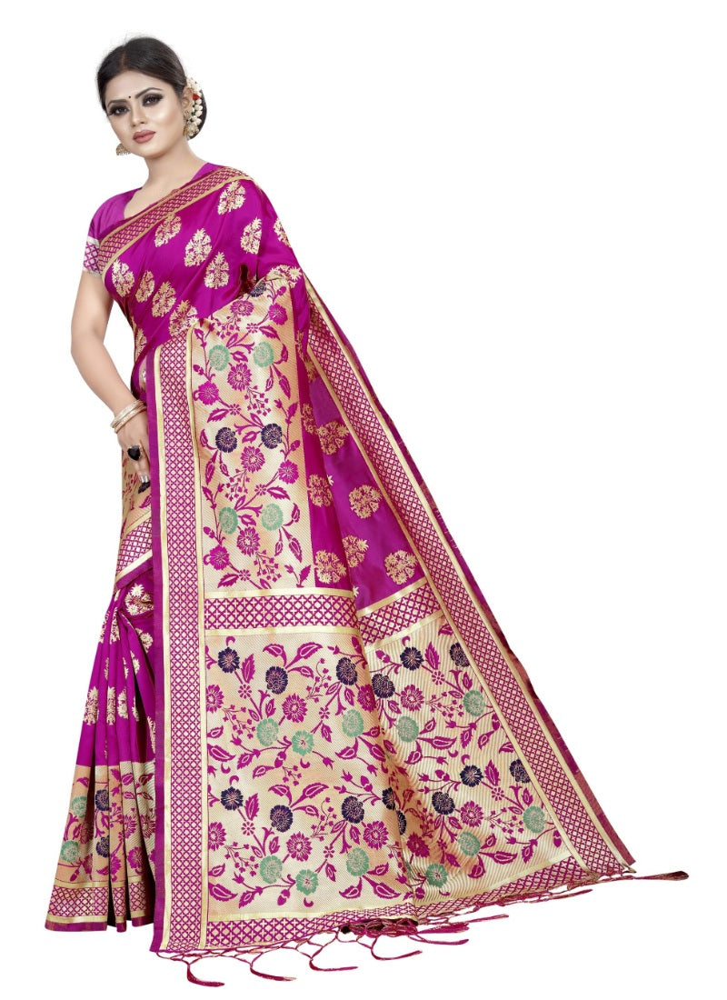 Generic Women's Kota Banarasi Silk Saree with Blouse (Pink,5-6 mtrs)