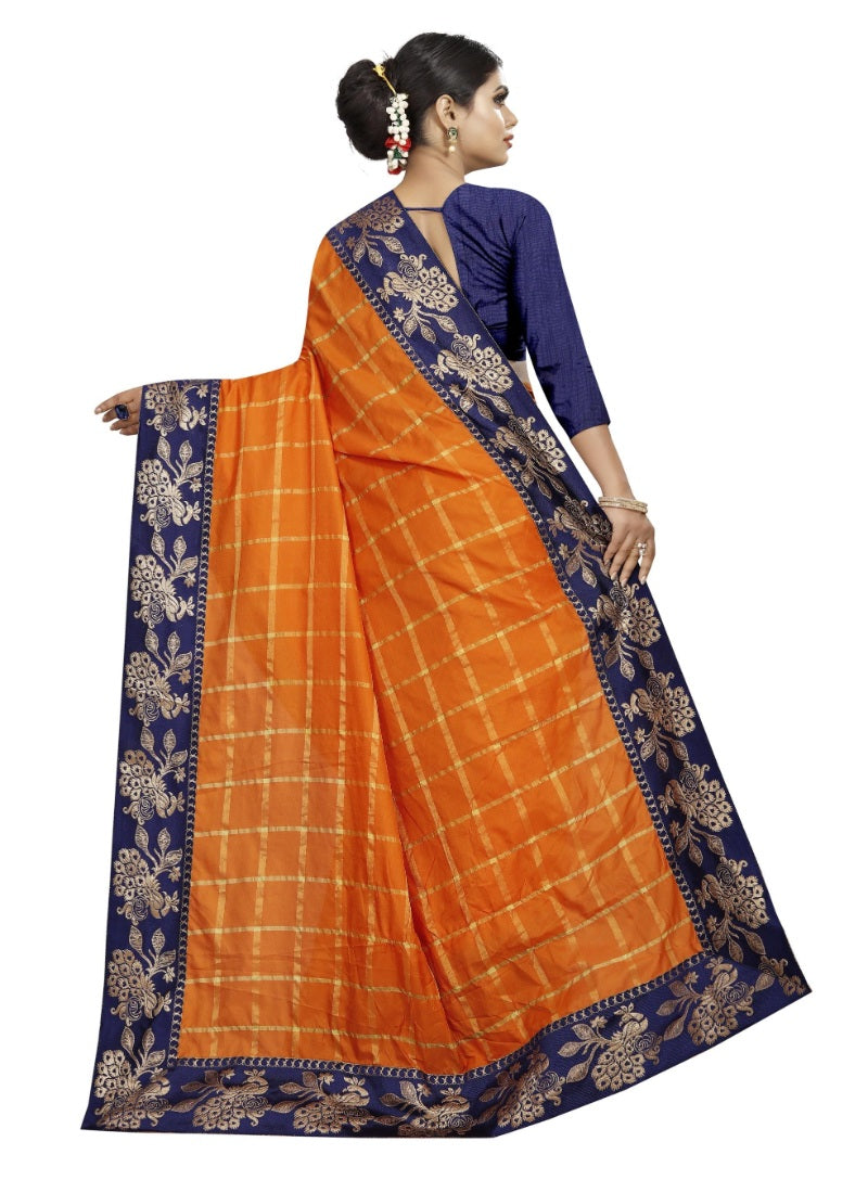 Generic Women's Panetar Silk Saree with Blouse (Orange,5-6 mtrs)
