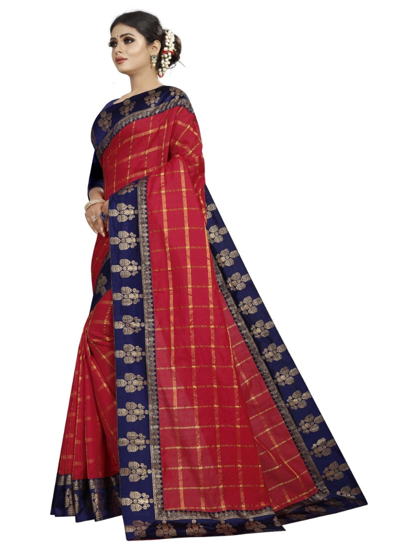 Generic Women's Panetar Silk Saree with Blouse (Red,5-6 mtrs)
