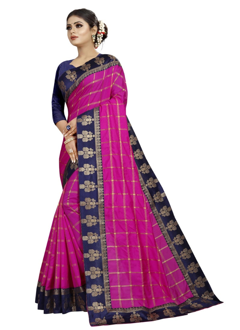 Generic Women's Panetar Silk Saree with Blouse (Pink,5-6 mtrs)