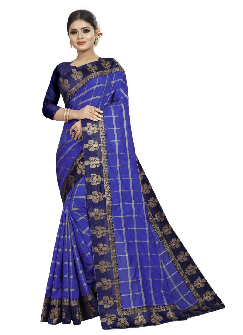 Generic Women's Panetar Silk Saree with Blouse (Blue,5-6 mtrs)