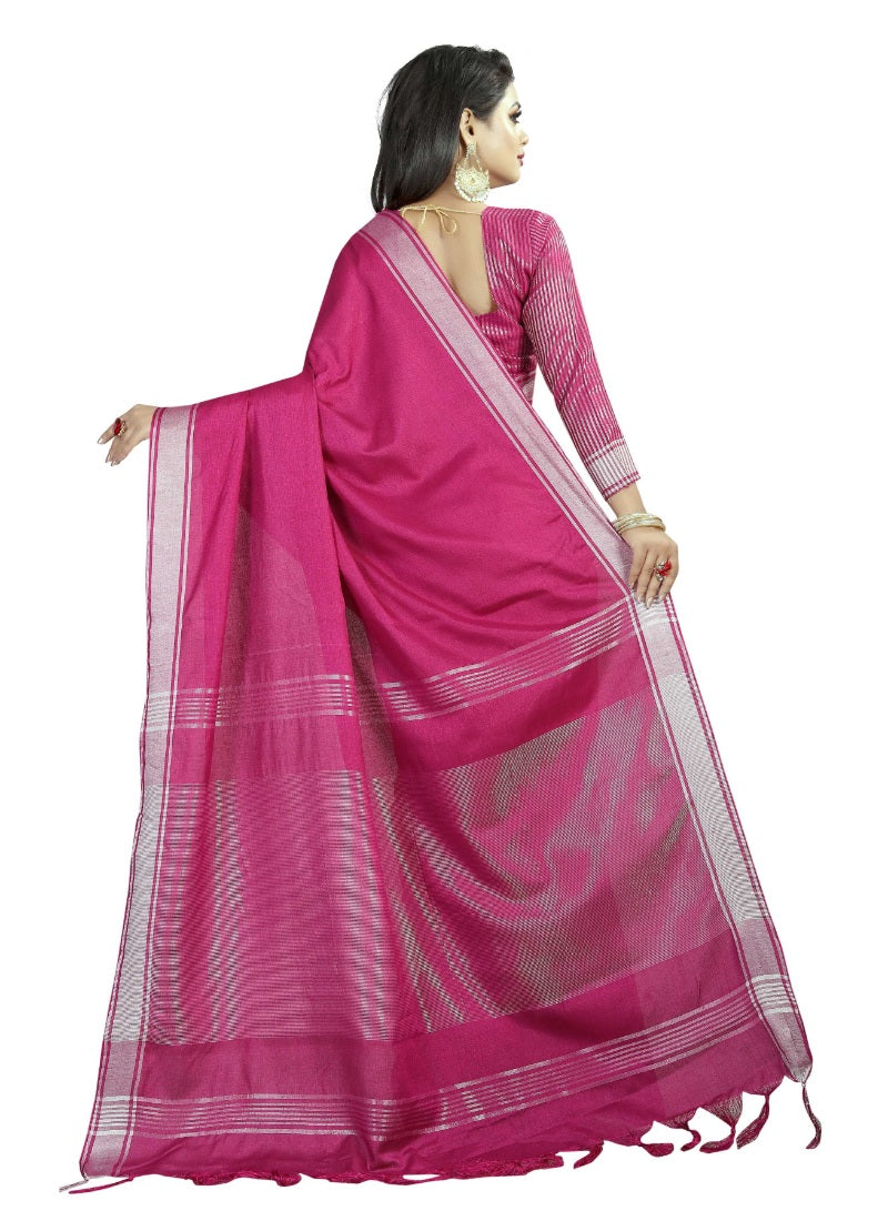 Generic Women's Linen Cotton Blend Saree with Blouse (SilverPink,5-6 mtrs)