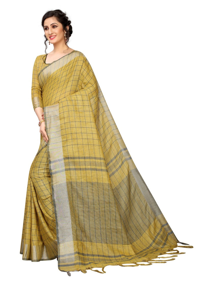 Generic Women's Linen Saree with Blouse (Mustard,5-6 mtrs)