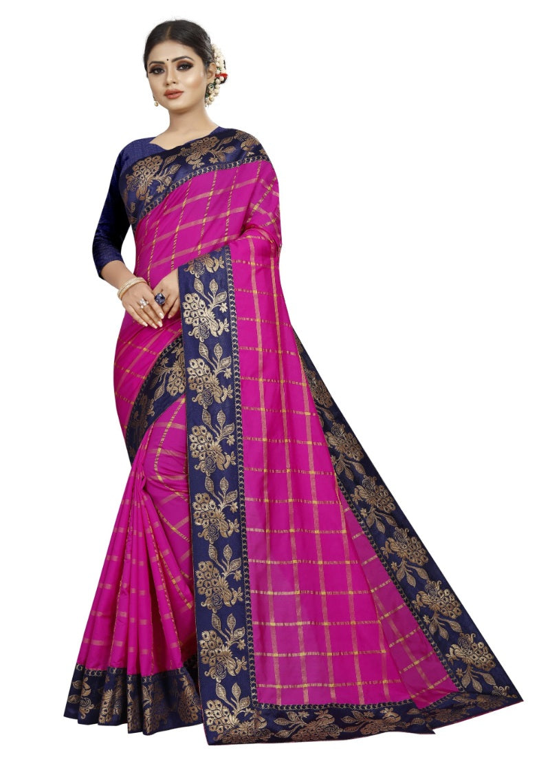 Generic Women's Panetar Silk Saree with Blouse (Pink,5-6 mtrs)