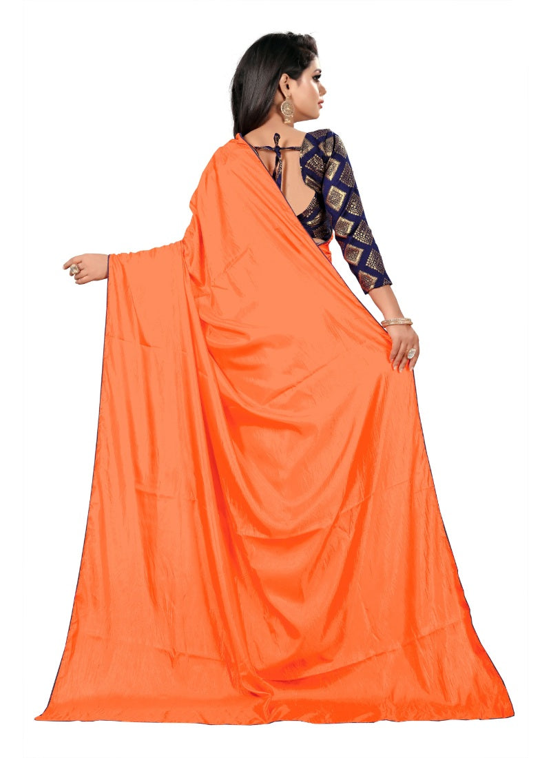 Generic Women's Paper Silk Saree wih Blouse (Orange, 5-6mtrs)