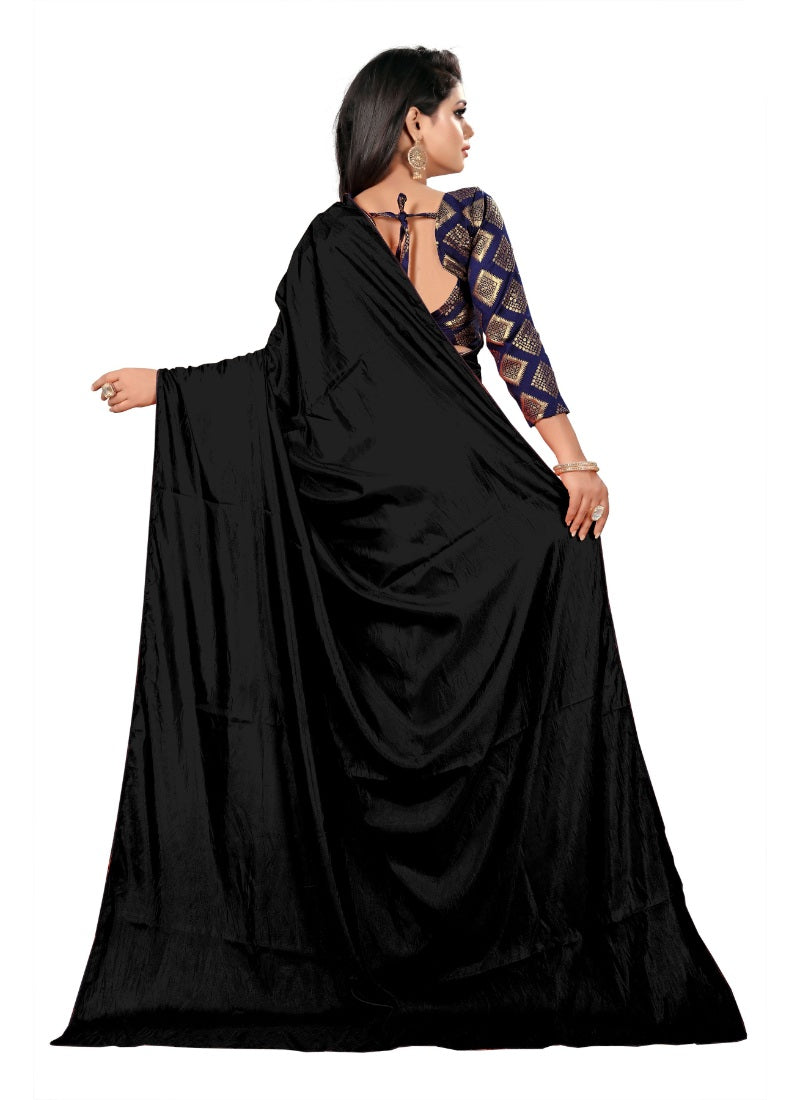 Generic Women's Paper Silk Saree wih Blouse (Black, 5-6mtrs)