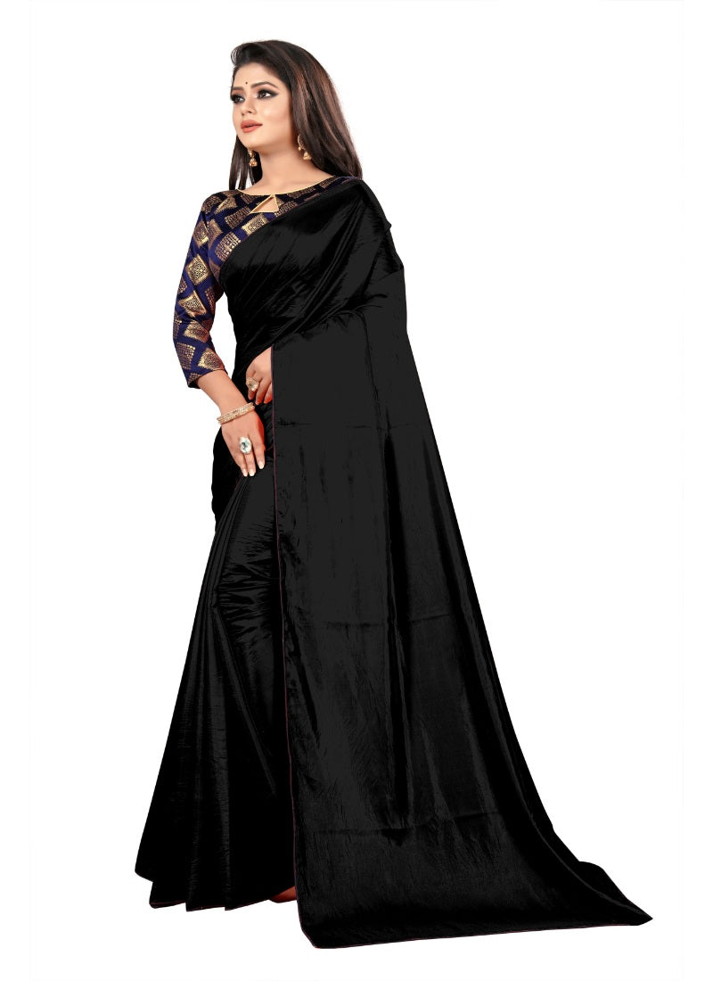 Generic Women's Paper Silk Saree wih Blouse (Black, 5-6mtrs)