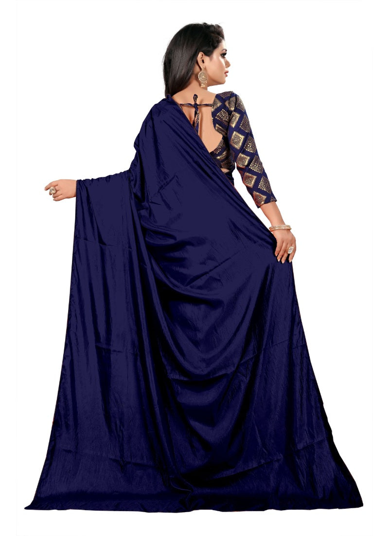Generic Women's Paper Silk Saree wih Blouse (Navy Blue, 5-6mtrs)