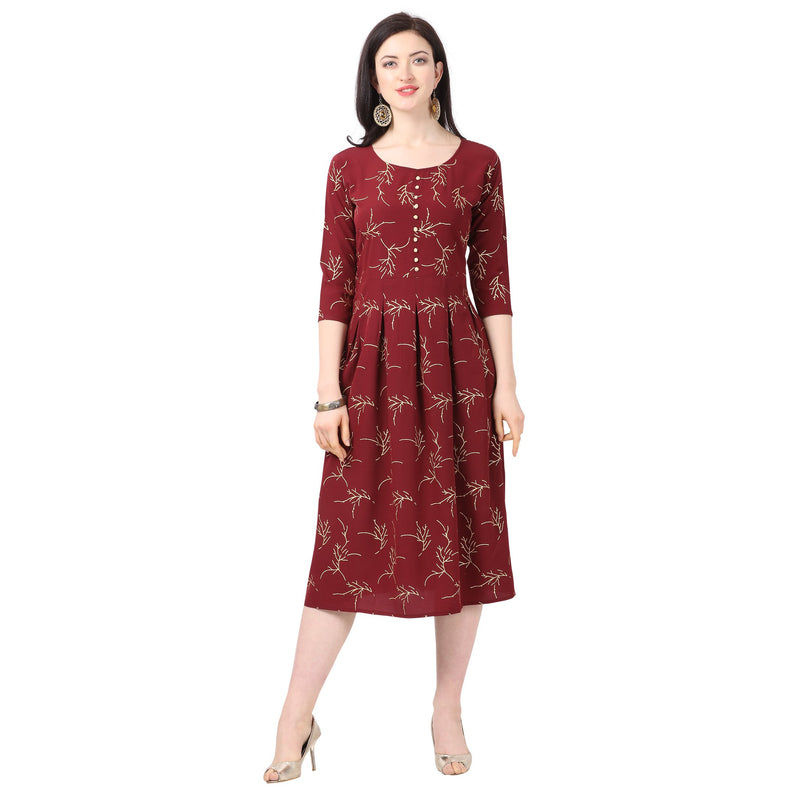 Generic Women's Crepe Printed Kurti (Maroon)