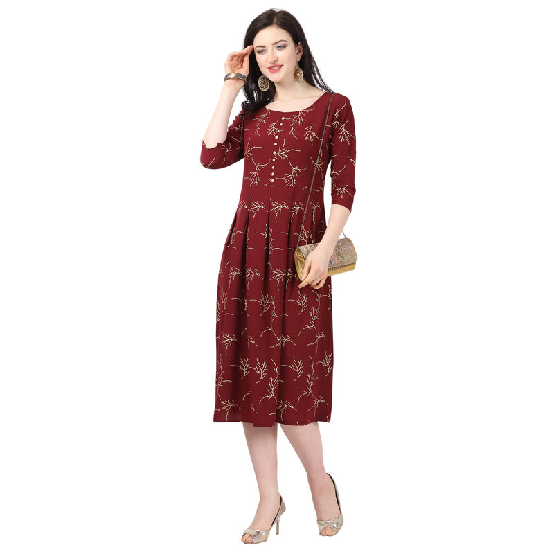 Generic Women's Crepe Printed Kurti (Maroon)