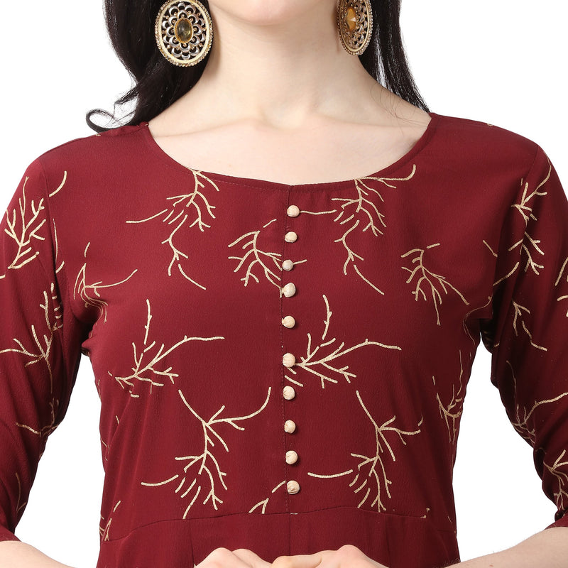 Generic Women's Crepe Printed Kurti (Maroon)