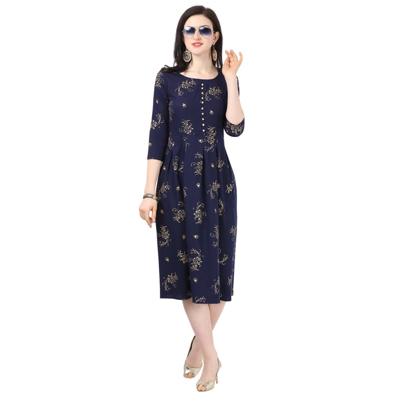 Generic Women's Crepe Printed Kurti (Blue)