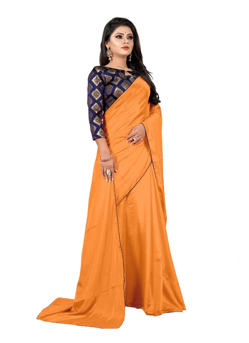 Generic Women's Paper Silk Saree With Jacquard Blouse Piece (Mustard, 5-6mtrs)