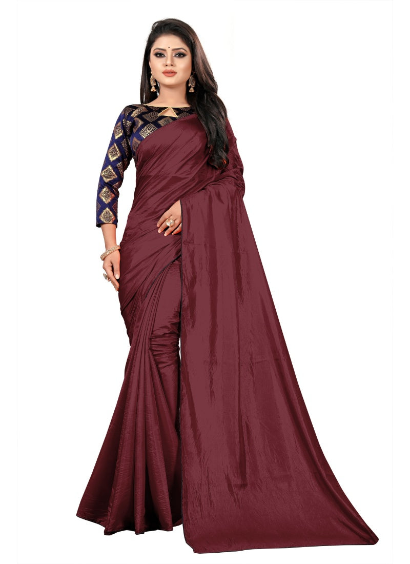Generic Women's Paper Silk Saree With Jacquard Blouse Piece (Maroon, 5-6mtrs)