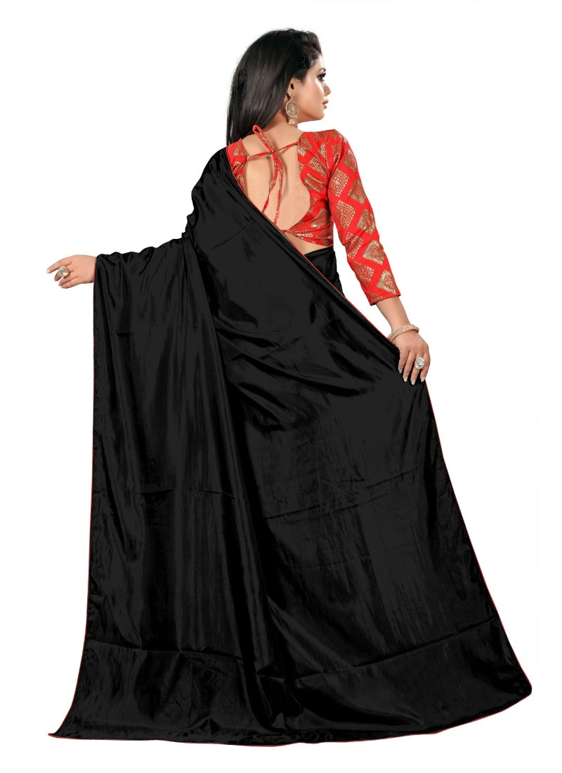 Generic Women's Paper Silk Saree With Jacquard Blouse Piece (Black, 5-6mtrs)
