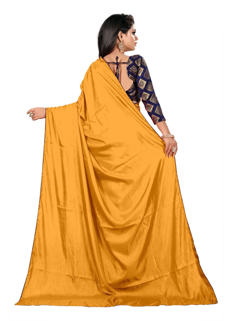 Generic Women's Paper Silk Saree With Jacquard Blouse Piece (Yellow, 5-6mtrs)