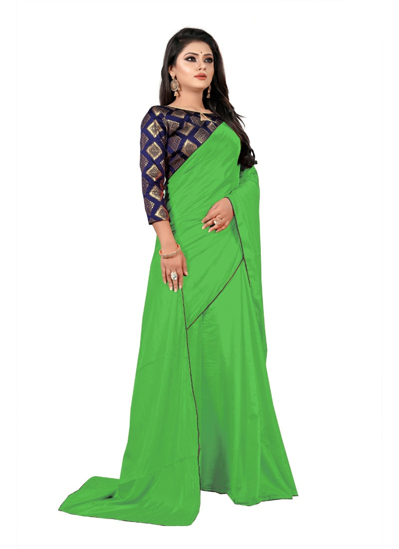 Generic Women's Paper Silk Saree With Jacquard Blouse Piece (Light Green, 5-6mtrs)