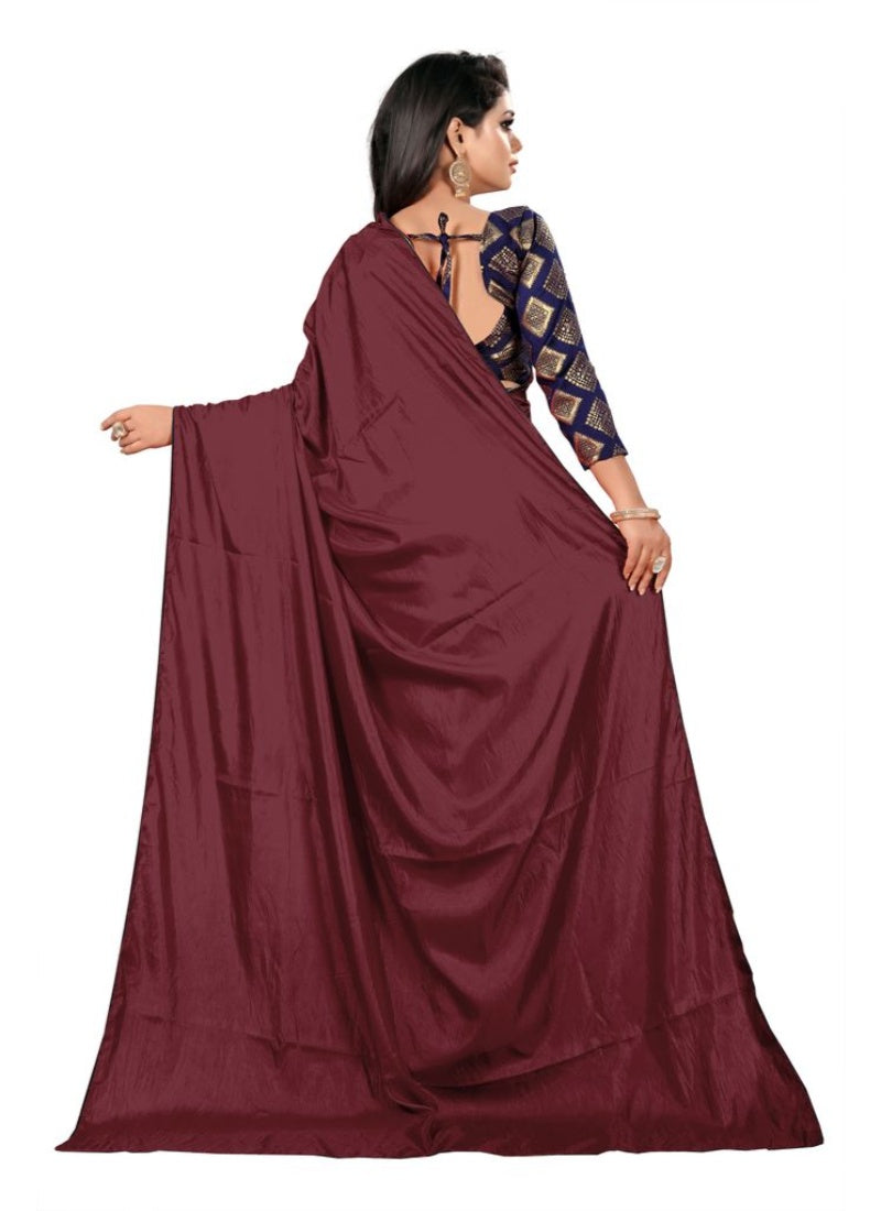 Generic Women's Paper Silk Saree With Jacquard Blouse Piece (Maroon, 5-6mtrs)
