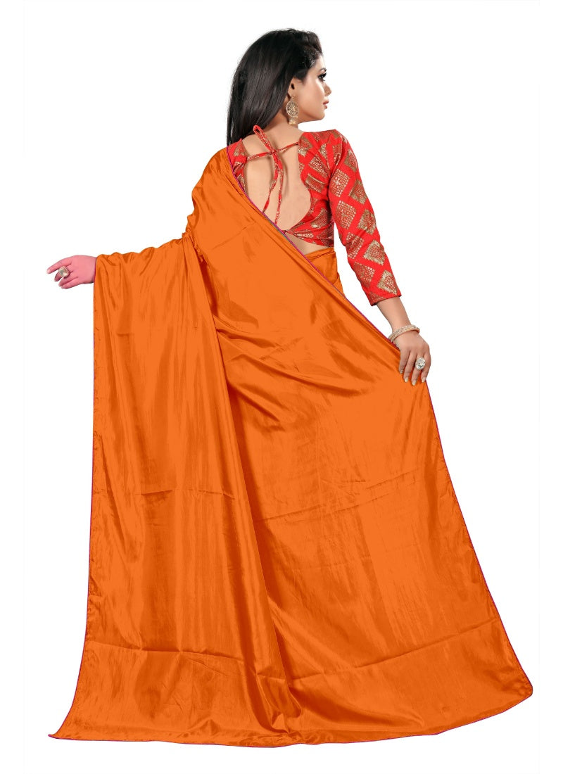 Generic Women's Paper Silk Saree With Jacquard Blouse Piece (Orange, 5-6mtrs)