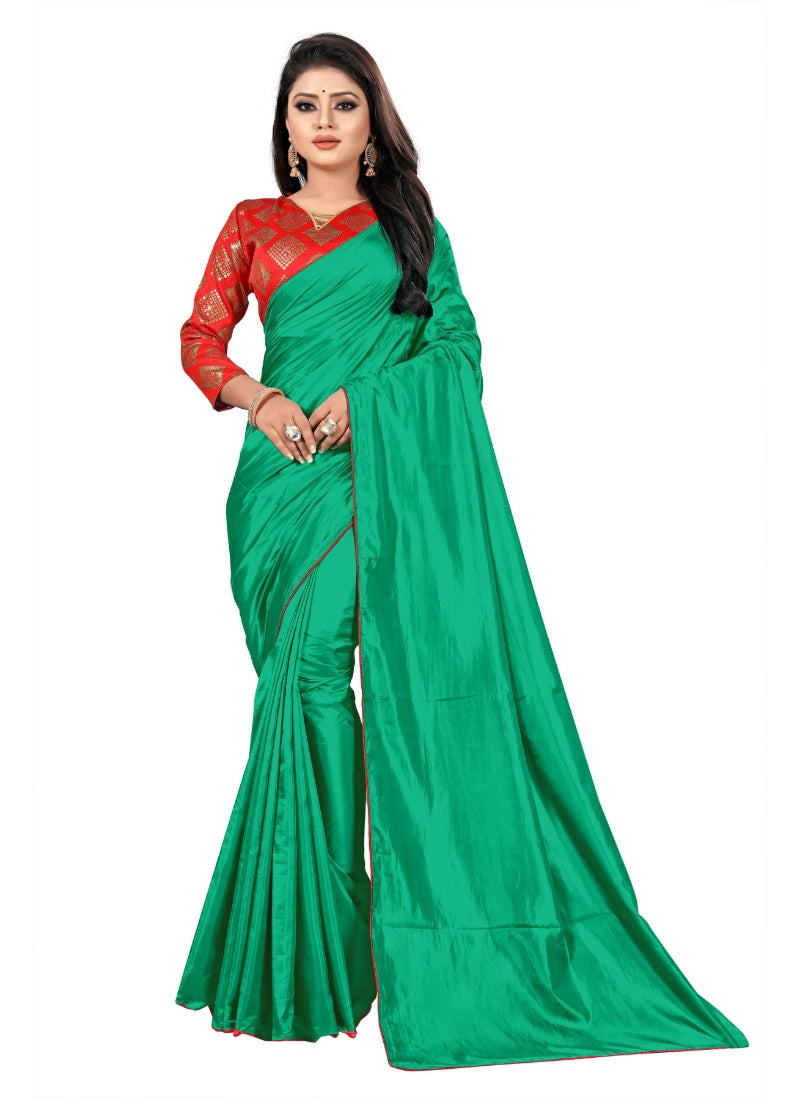 Generic Women's Paper Silk Saree With Jacquard Blouse Piece (Green, 5-6mtrs)