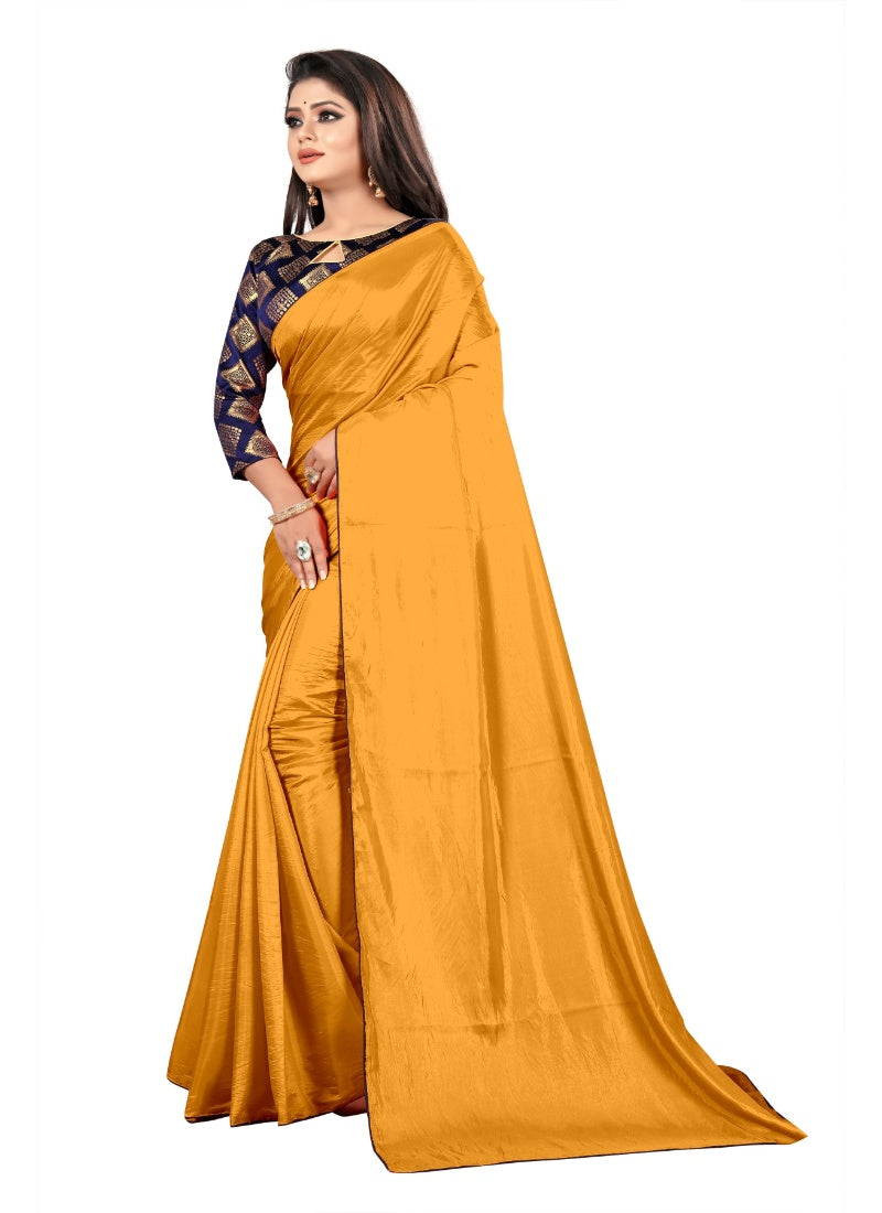 Generic Women's Paper Silk Saree With Jacquard Blouse Piece (Yellow, 5-6mtrs)
