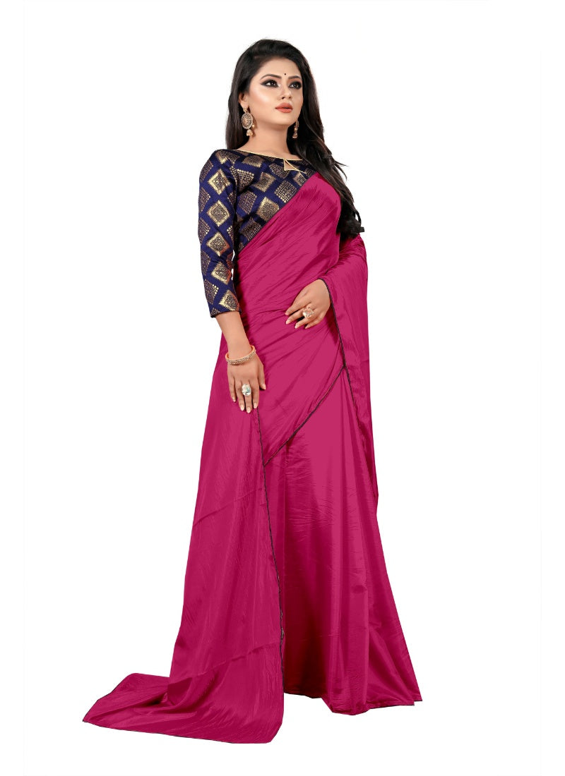 Generic Women's Paper Silk Saree With Jacquard Blouse Piece (Pink, 5-6mtrs)