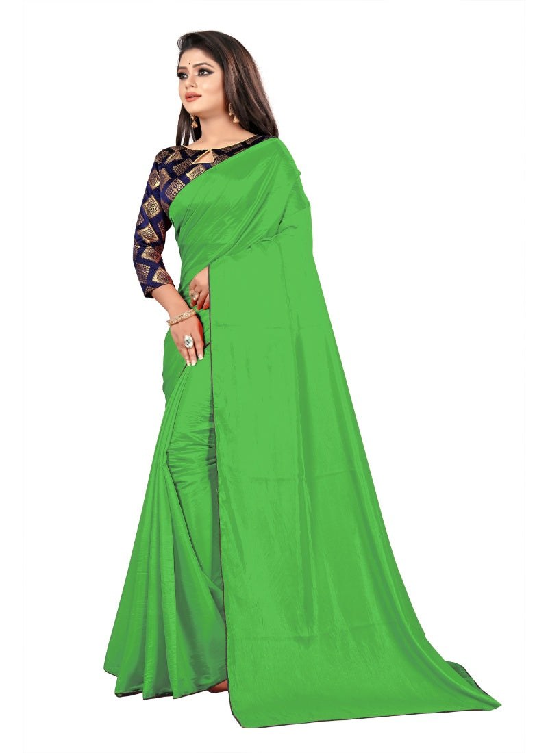 Generic Women's Paper Silk Saree With Jacquard Blouse Piece (Light Green, 5-6mtrs)