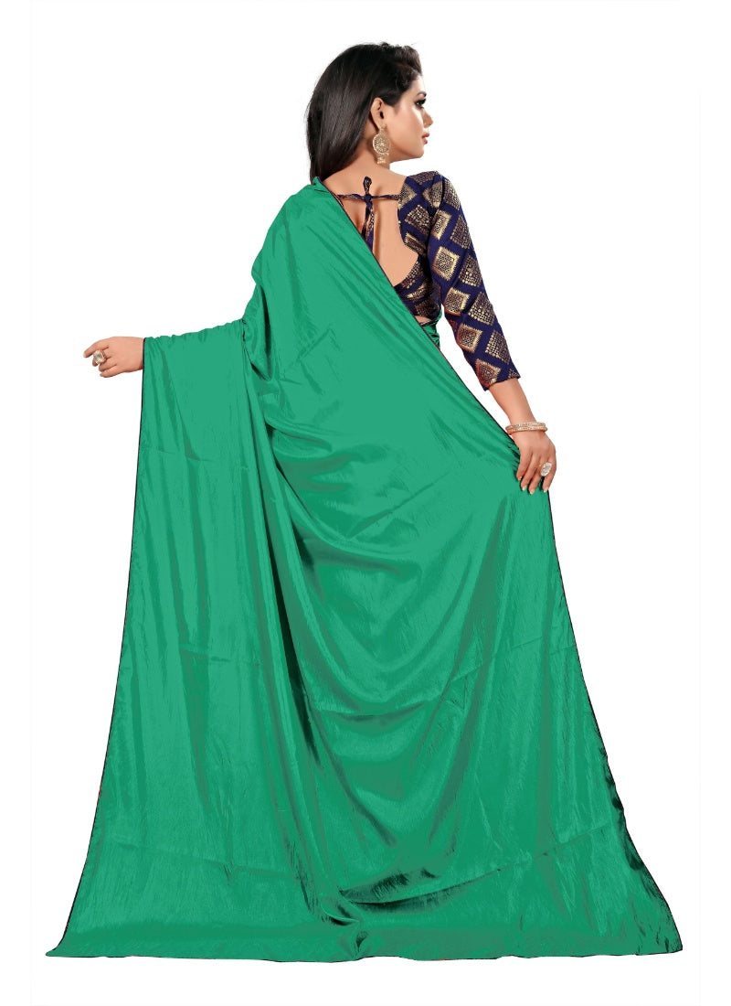 Generic Women's Paper Silk Saree With Jacquard Blouse Piece (Green, 5-6mtrs)