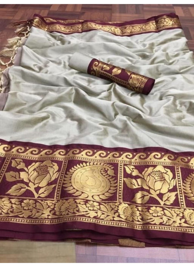 Generic Women's Cotton Silk Saree with Blouse (Chiku Wine,5-6 Mtrs)