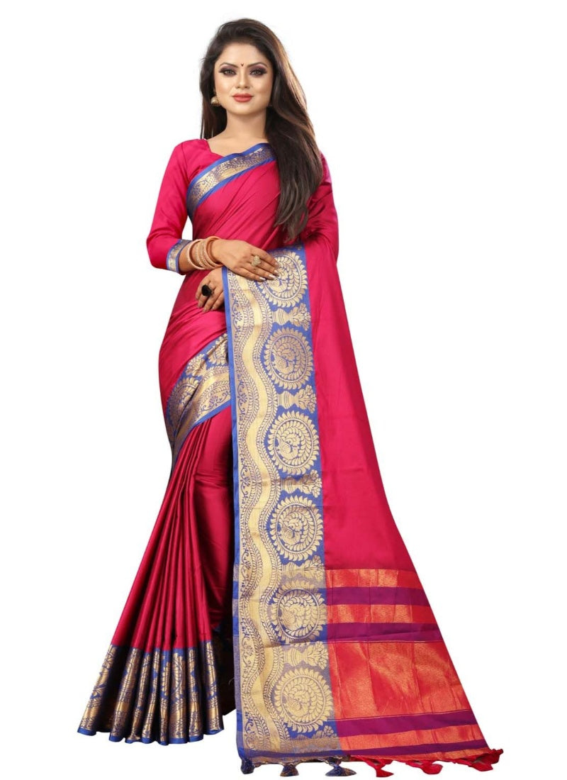 Generic Women's Cotton Silk Saree with Blouse (Rani,5-6 Mtrs)