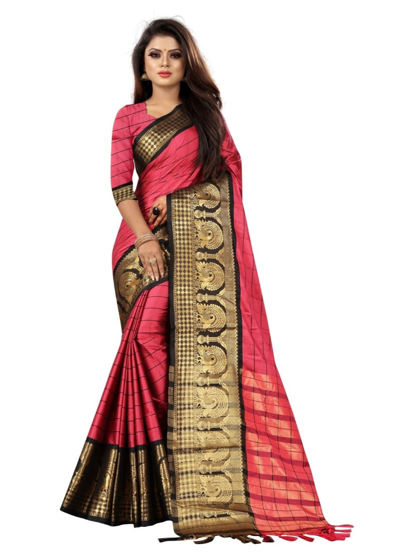 Generic Women's Cotton Silk Saree with Blouse (Gajriblack,5-6 Mtrs)