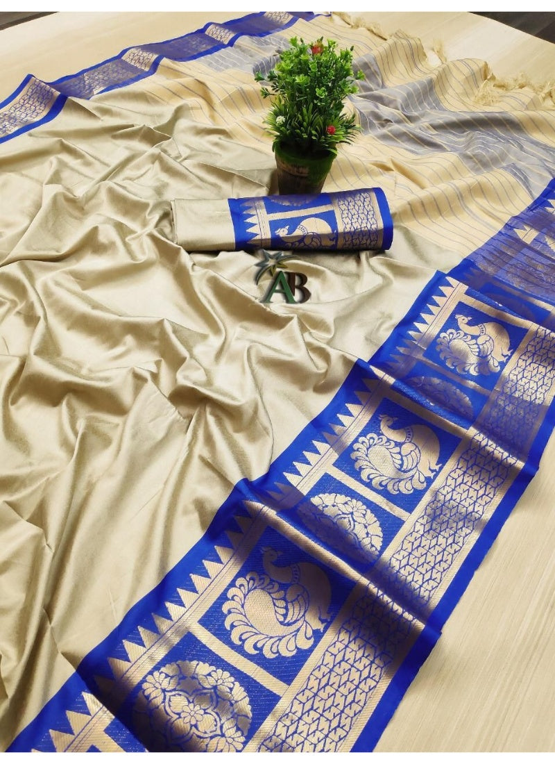 Generic Women's Cotton Silk Saree with Blouse (Chiku Blue,5-6 Mtrs)