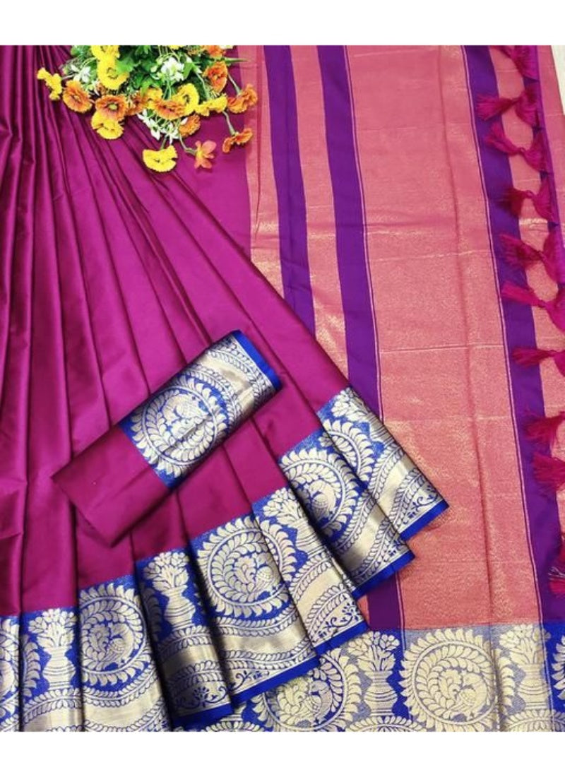 Generic Women's Cotton Silk Saree with Blouse (Rani,5-6 Mtrs)