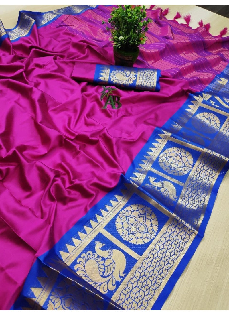 Generic Women's Cotton Silk Saree with Blouse (Rani Blue,5-6 Mtrs)