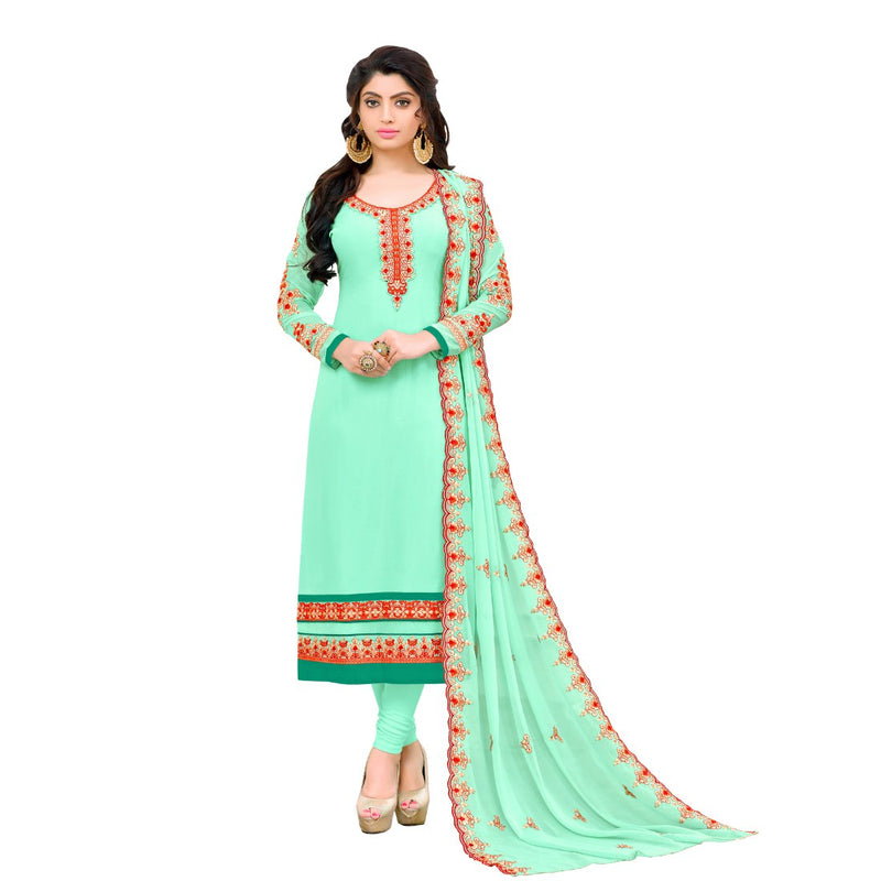 Georgette Fabric Pista Green Color Dress Material