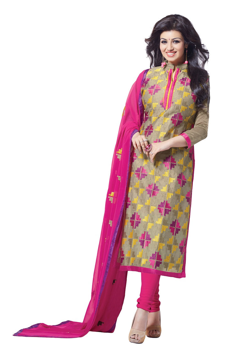 Women's Rose and multi color  Bhagalpuri Salwar Suit Material With Embroidery