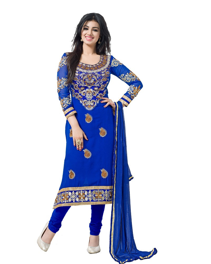 Women's Blue Georgette Embroidered Party Wear Suit