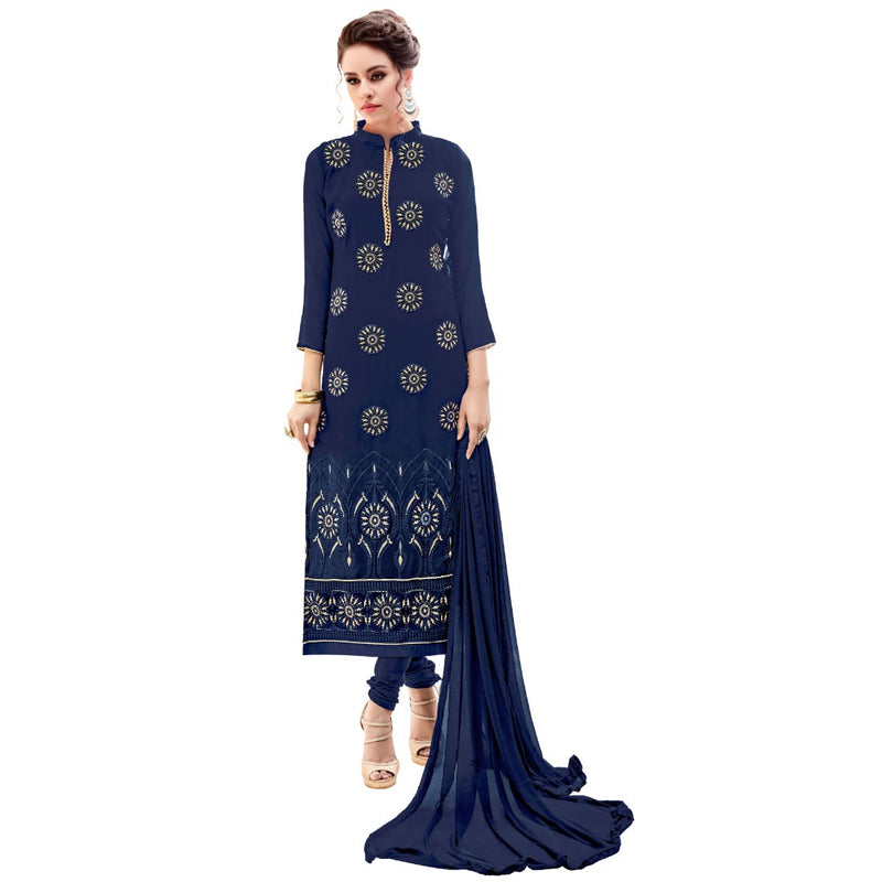 Georgette Fabric Navy Blue Color Dress Material