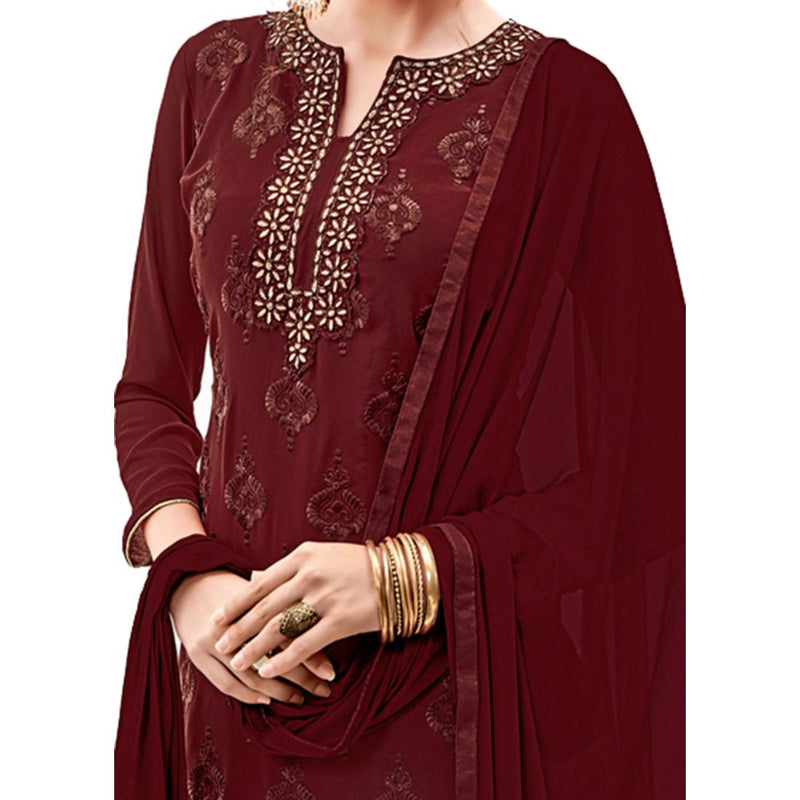 Georgette Fabric Maroon Color Dress Material