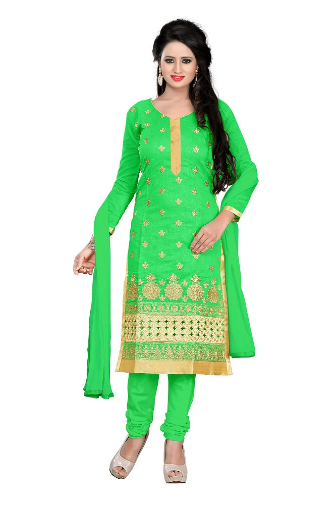 Light Green Chanderi Embroidered Unstitched Dress Material