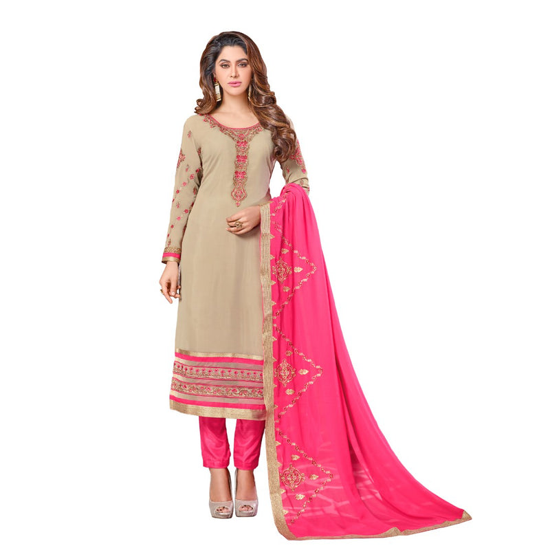 Georgette Fabric Beige Color Dress Material